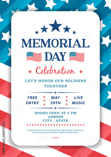 Memorial Day poster templates vector design. Flag of the United States background