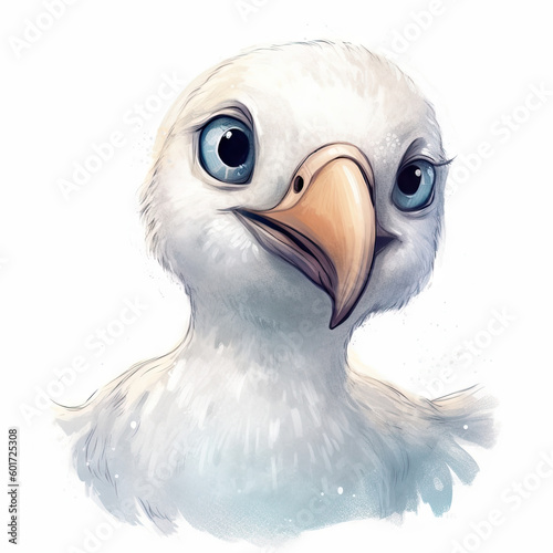 Albatross white bird illustration  watercolor drawing style  isolated on white background  generative ai 