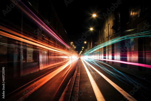 long exposure speed light trails in an urban environment, street