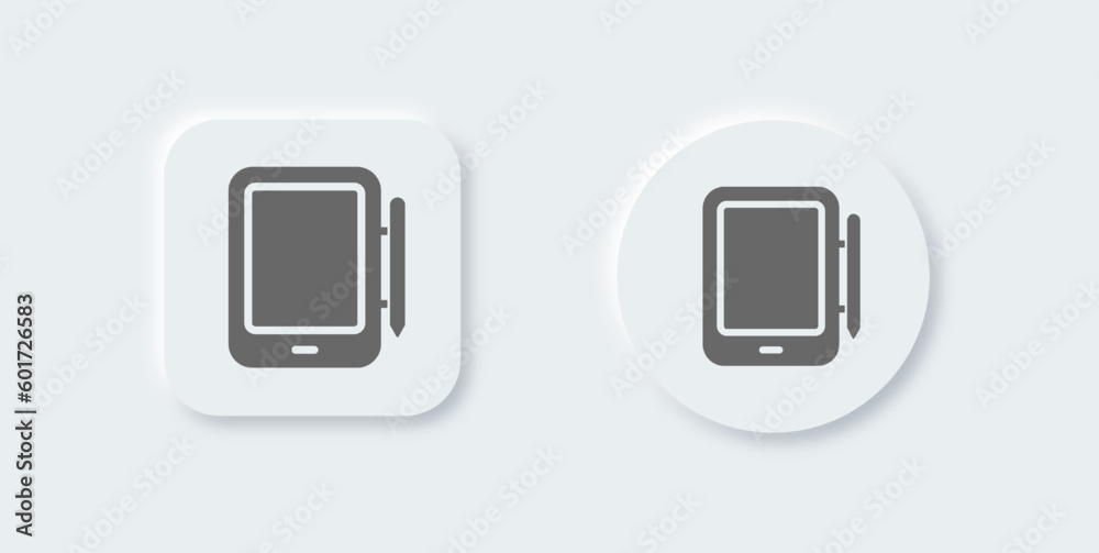 Tablet solid icon in neomorphic design style. Device signs vector illustration. Tablet solid icon in neomorphic design style. Device signs vector illustration.