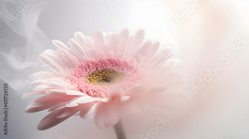 Single Pastel pink Gerbera flower, clear shape, delicate image with smock around, on light background, AI generated