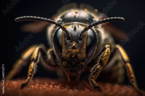 Bee close-up on a dark background, Generative AI Technology © Sasint