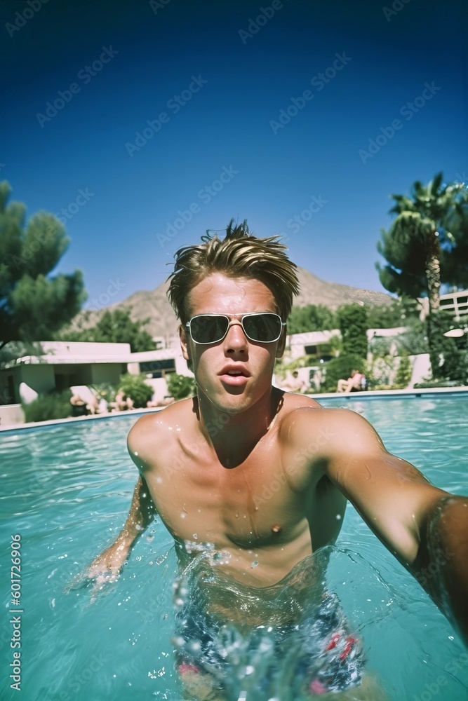 Blond Young Man in Swimming Pool Photorealistic Illustration [Generative AI]