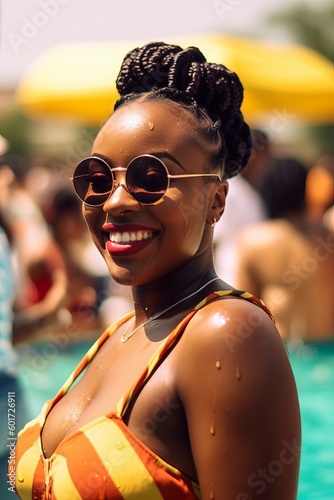 Beautiful Smiling Woman with Braids in Swimming Pool Photorealistic Illustration [Generative AI]