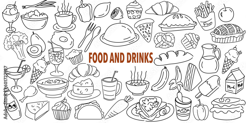 Hand drawn food ingredient doodles. Vector illustration on white background.