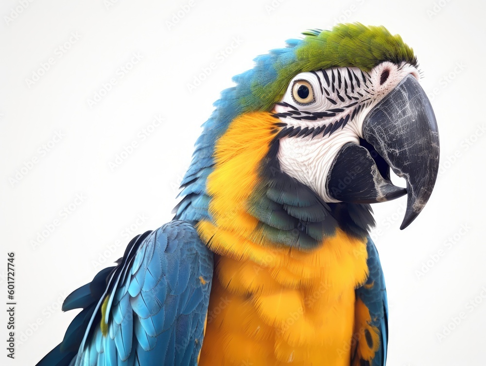 Vibrant parrot white background, Generative AI Technology Vibrant parrot white background, Generative AI Technology