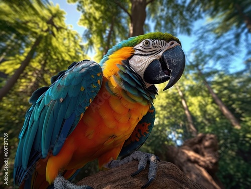 The vibrant parrot perched in the nature  Generative AI Technology