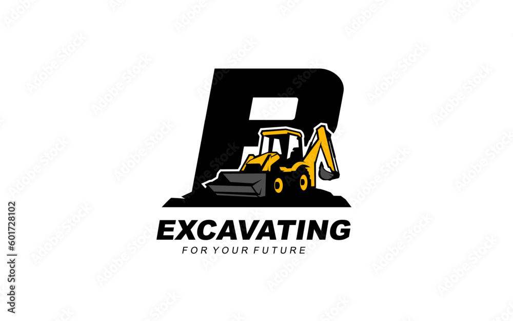 P logo excavator backhoe for construction company. Heavy equipment template vector illustration for your brand. P logo excavator backhoe for construction company. Heavy equipment template vector illustration for your brand.