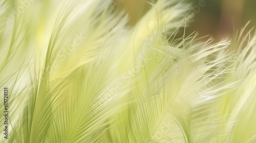 Feather grass background. Beautiful pale green yellow abstract background. Generative AI.