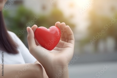 woman red valentine hand health hold cardiogram donor care human love. Generative AI.