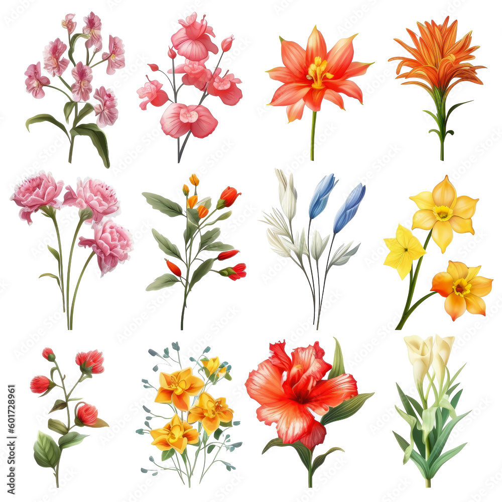 Fototapeta premium summer flower clip art realistic assortment simple