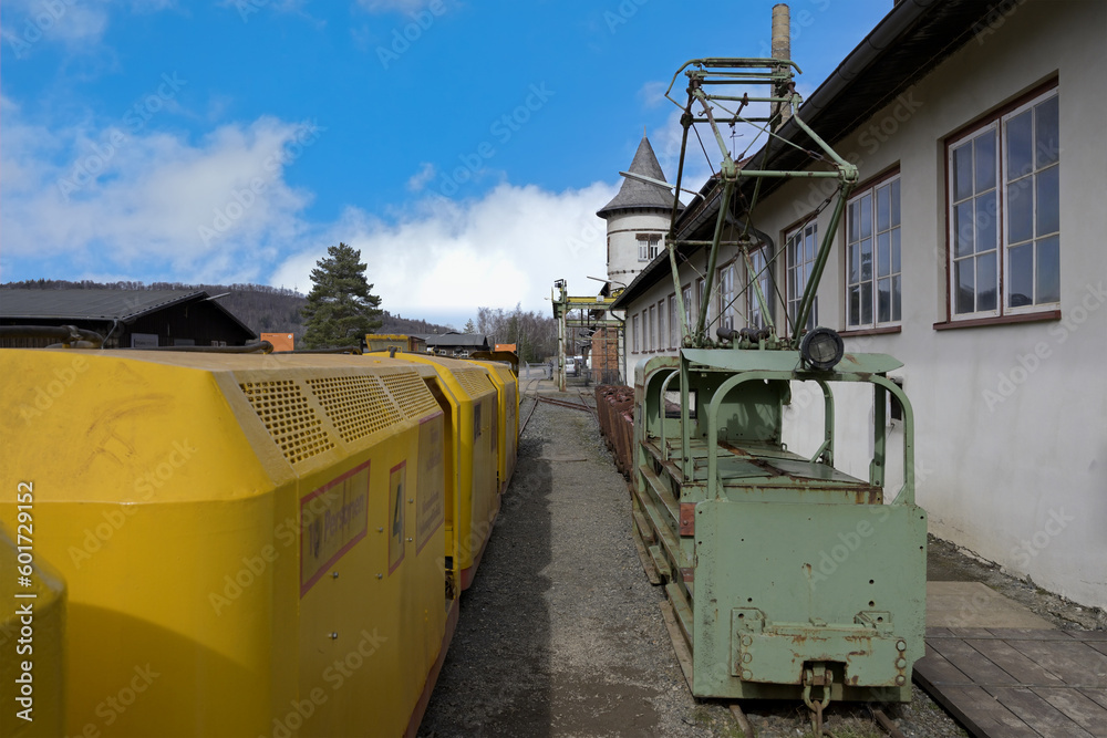 Miners’ transportation railway, Rammelsberg mine buildings, Goslar, Harz, Lower-Saxony, Germany