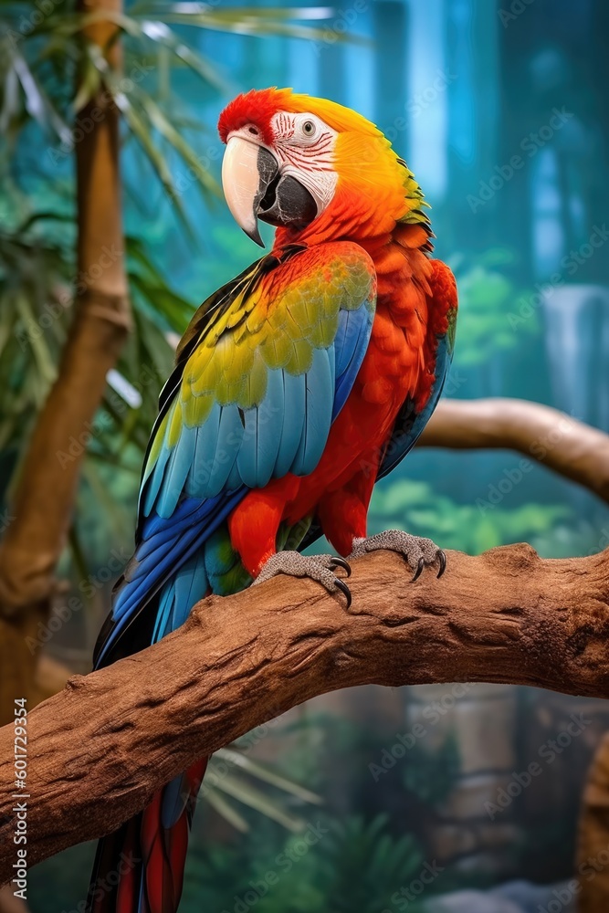The vibrant parrot perched in the nature, Generative AI Technology