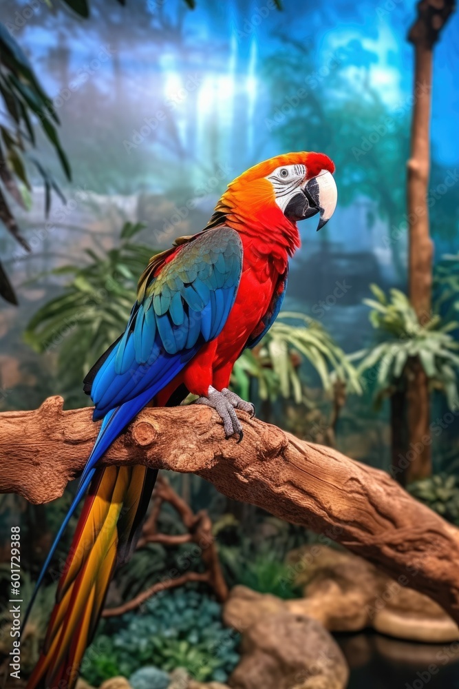 The vibrant parrot perched in the nature, Generative AI Technology