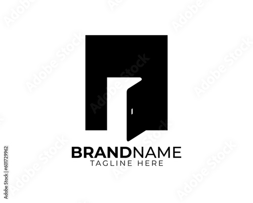 logo template of an opened book pages as a opened door on square  black wall