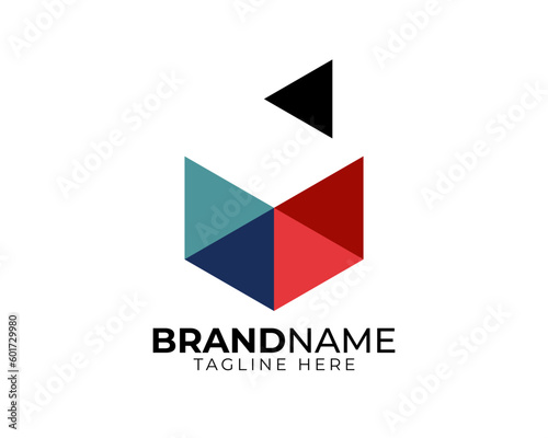 simple flat colorful hexagonal based fraction logo template with shadow
