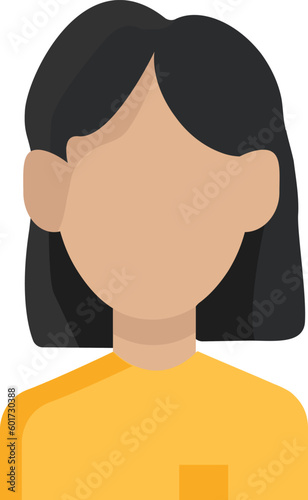 icon colored woman young girl avatar with short haircut black hair in a yellow sweater faceless