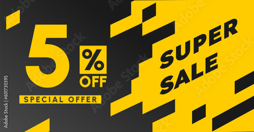 5 percent off best sale special offer banner black yellow 