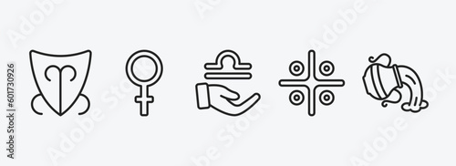 zodiac outline icons set. zodiac icons such as devotion, venus, commitment, vinegar, aquarius vector. can be used web and mobile.