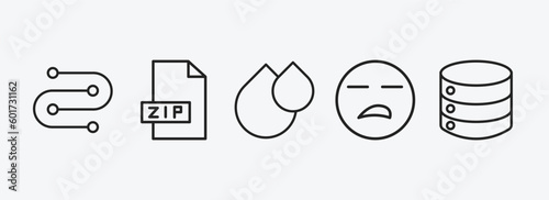 user interface outline icons set. user interface icons such as wiring, zip file, big and small drops, boring, disk storage vector. can be used web and mobile.