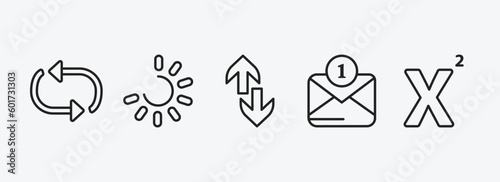 user interface outline icons set. user interface icons such as update arrows, loading process, up and down arrow, new message, superscript vector. can be used web and mobile.