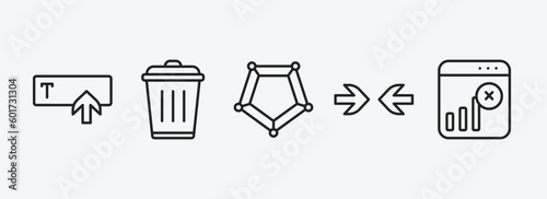 user interface outline icons set. user interface icons such as text in, trash bin, pentagonal chart, opposition, disconnect vector. can be used web and mobile.