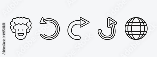 user interface outline icons set. user interface icons such as emot, back up, rotated right arrow, turn up arrow, worldgrid vector. can be used web and mobile.
