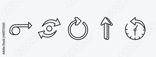 user interface outline icons set. user interface icons such as right turn, data looping interface, clockwise drawn arrow, 3d up arrow, circular arrow clock vector. can be used web and mobile.