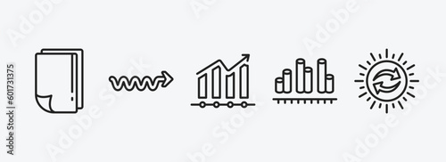 user interface outline icons set. user interface icons such as white paper, scribble right arrow, evolution, dual bars interface, solar recycle vector. can be used web and mobile.
