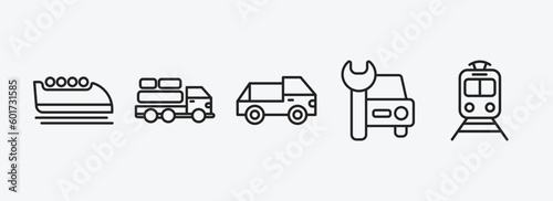 transport outline icons set. transport icons such as bobsleigh, cargo truck, midget car, car repair, tram stop vector. can be used web and mobile.