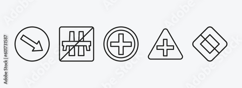 traffic signs outline icons set. traffic signs icons such as keep right, end motorway, hospital, intersection, end of way vector. can be used web and mobile.