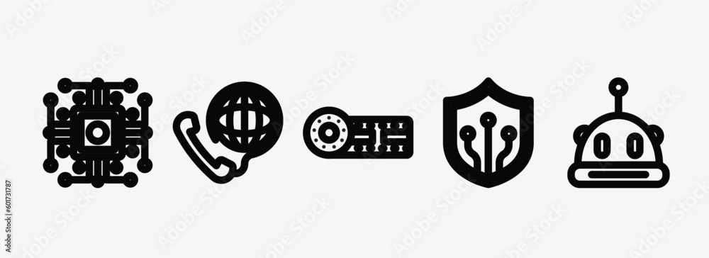 technology outline icons set. technology icons such as computer microprocessor, international call, horizontal film strip, shields, science fiction vector. can be used web and mobile. technology outline icons set. technology icons such as computer microprocessor, international call, horizontal film strip, shields, science fiction vector. can be used web and mobile.