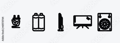 technology outline icons set. technology icons such as ecologic electricity, baterry, tv side, screen blank, ventilating fan vector. can be used web and mobile.