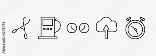 tools and utensils outline icons set. tools and utensils icons such as forceps, fuel oil bomb service, clocks, up arrow and cloud, timer round clock vector. can be used web mobile.