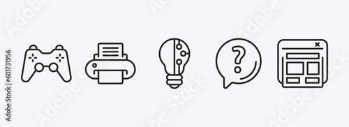 technology outline icons set. technology icons such as video game controller, paper printer, light bulb idea, asking, semantic elements vector. can be used web and mobile.