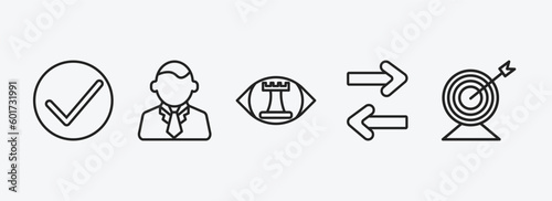 startup stategy and outline icons set. startup stategy and icons such as success, ceo, strategic vision, exchanging, purpose vector. can be used web and mobile.