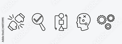 success outline icons set. success icons such as rivalry, validate, flowchart, strategical planning, gears vector. can be used web and mobile. photo