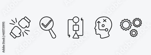 success outline icons set. success icons such as rivalry, validate, flowchart, strategical planning, gears vector. can be used web and mobile.