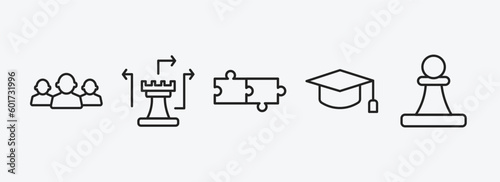success outline icons set. success icons such as leader, strategy game, jigsaw, mortarboard, pawn vector. can be used web and mobile.