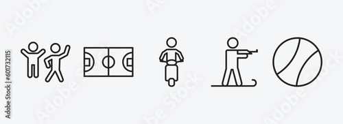 sports outline icons set. sports icons such as excercise, basketball court, motorbike riding, biathlon, tennis sport ball vector. can be used web and mobile.
