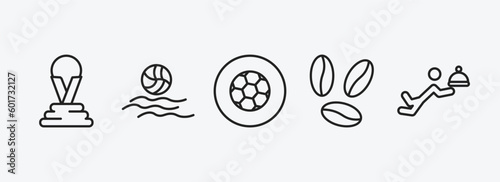 sports outline icons set. sports icons such as world cup  waterpolo  football ball circular  brazilian  waiter falling vector. can be used web and mobile.