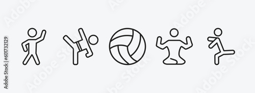 sports outline icons set. sports icons such as stretching, wushu, volleyball ball, yoga posture, dancer motion vector. can be used web and mobile.