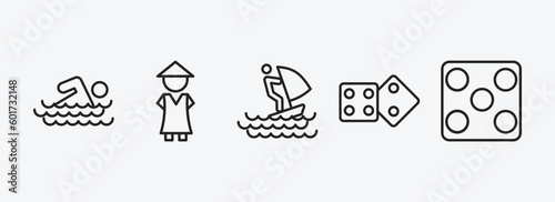sports outline icons set. sports icons such as swimming man, sesei, windsurf sea, board gaming, game board vector. can be used web and mobile.