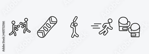 sport outline icons set. sport icons such as boxing, snowboard, bats man, sprint, boxing gloves vector. can be used web and mobile.
