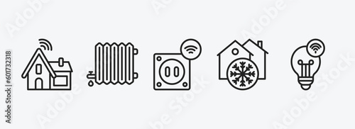 smart home outline icons set. smart home icons such as household, heat leak, smart plug, freeze, lightbulb vector. can be used web and mobile.