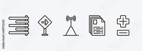 signs outline icons set. signs icons such as align right, traffic, wireless receptor, text documents, plus less vector. can be used web and mobile.