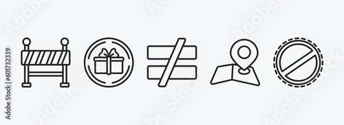 signs outline icons set. signs icons such as under, gift shop, is not equal to, map and map pointer, prohibition vector. can be used web and mobile.