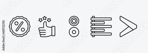 signs outline icons set. signs icons such as percentage discount, superior, reason, align left, is greater than vector. can be used web and mobile.