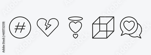 shapes outline icons set. shapes icons such as hash key, heartbreak, pure love, geometry cube, lover vector. can be used web and mobile.
