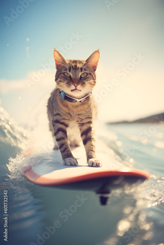 cat surfing on a surfboard created with Generative AI